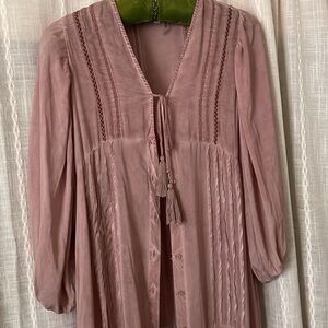 Dusty pink maxi dress. Flowing. Billow sleeves. XS
